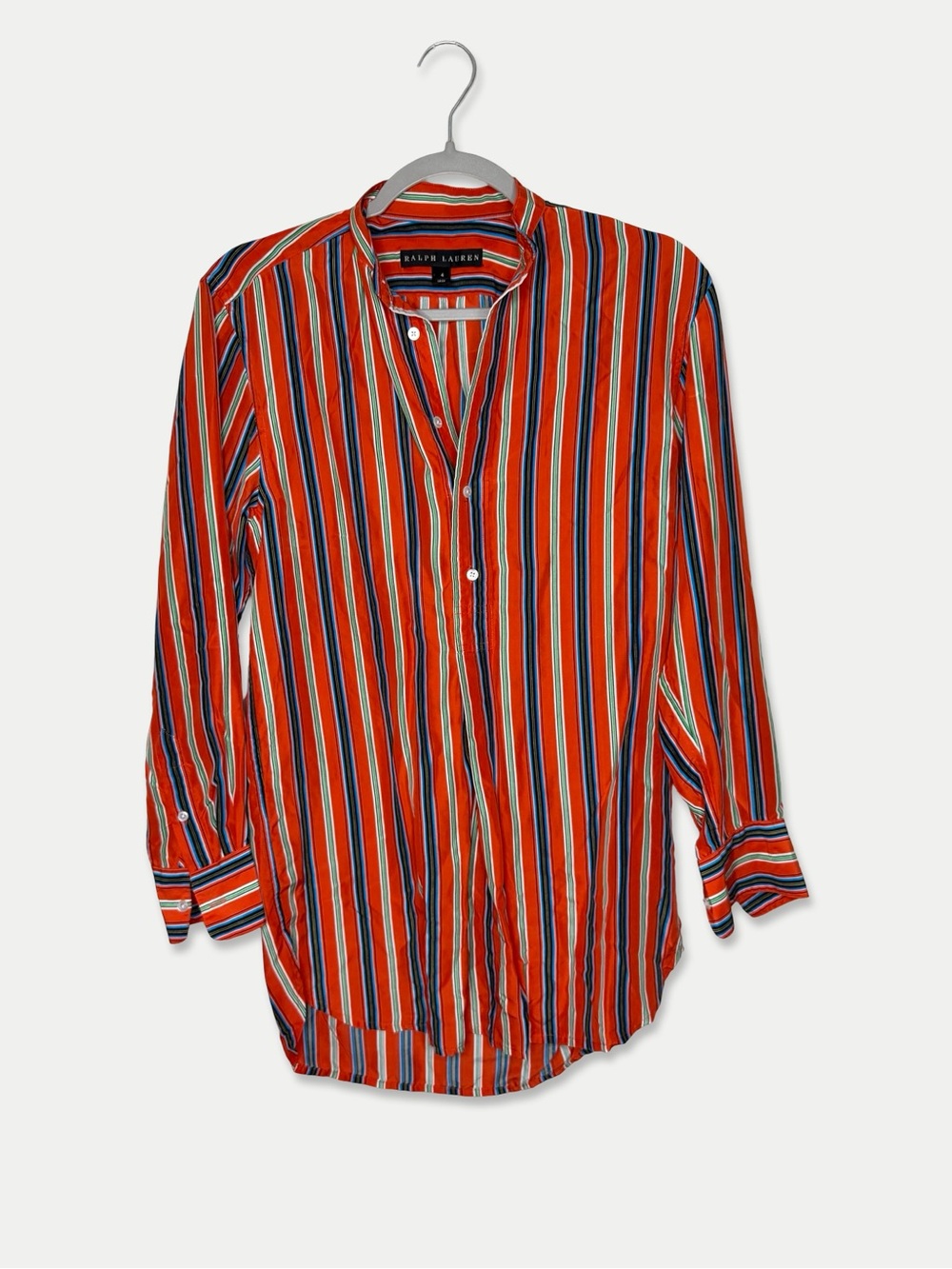 RALPH LAUREN Black Label Blouse Size 4 Long Sleeve Striped Multicolor GUC